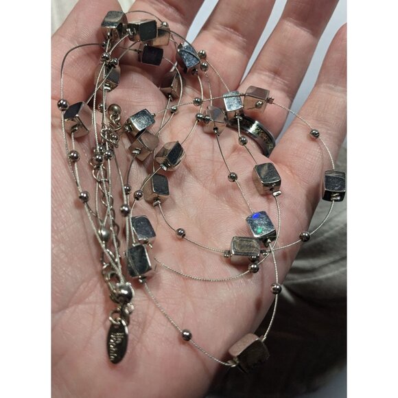 Lia Sophia "Mainstream" Floating Necklace With Silver Tone Cubes And Round Beads - Picture 4 of 6